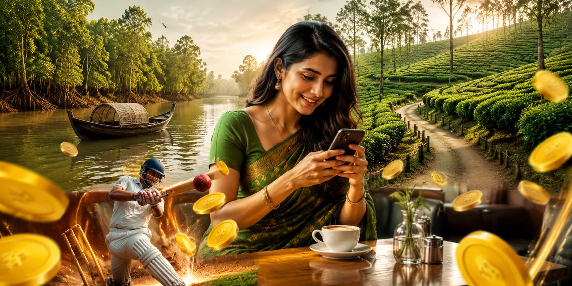 সুন্দরবন অঞ্চলের চা বাগানে ক্রিকেট বেটিং উপভোগ করছেন একজন ব্যবহারকারী